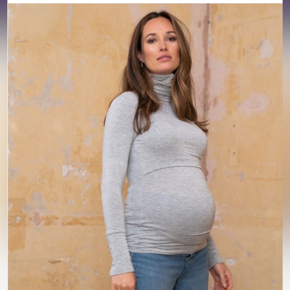 Seraphine maternity & nursing Grey Bamboo Roll Neck top - size small